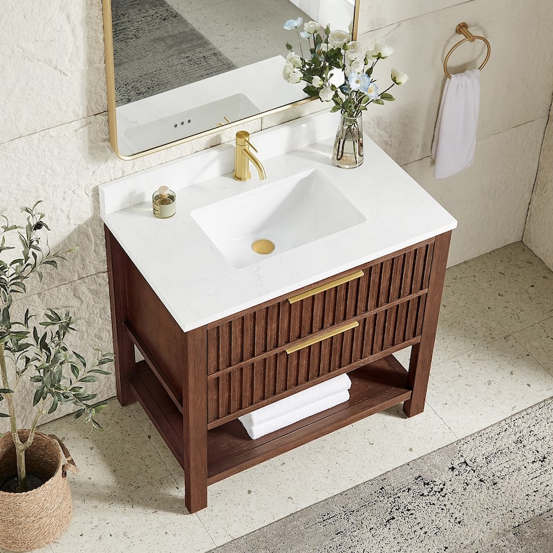 Tehran Bath Vanity with Composite Stone Top without Mirror