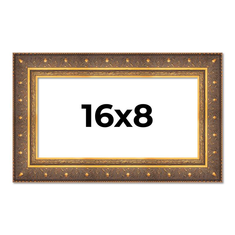 16x8 Frame Gold Real Wood Picture Frame inches Interior Frame Depth 1 inches Museo Bronze Ornate Photo Frame with UV Acrylic