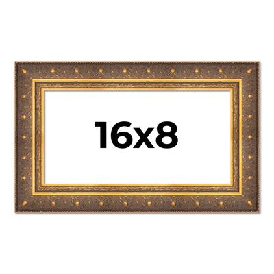 16x8 Frame Gold Real Wood Picture Frame inches Interior Frame Depth 1 inches Museo Bronze Ornate Photo Frame with UV Acrylic