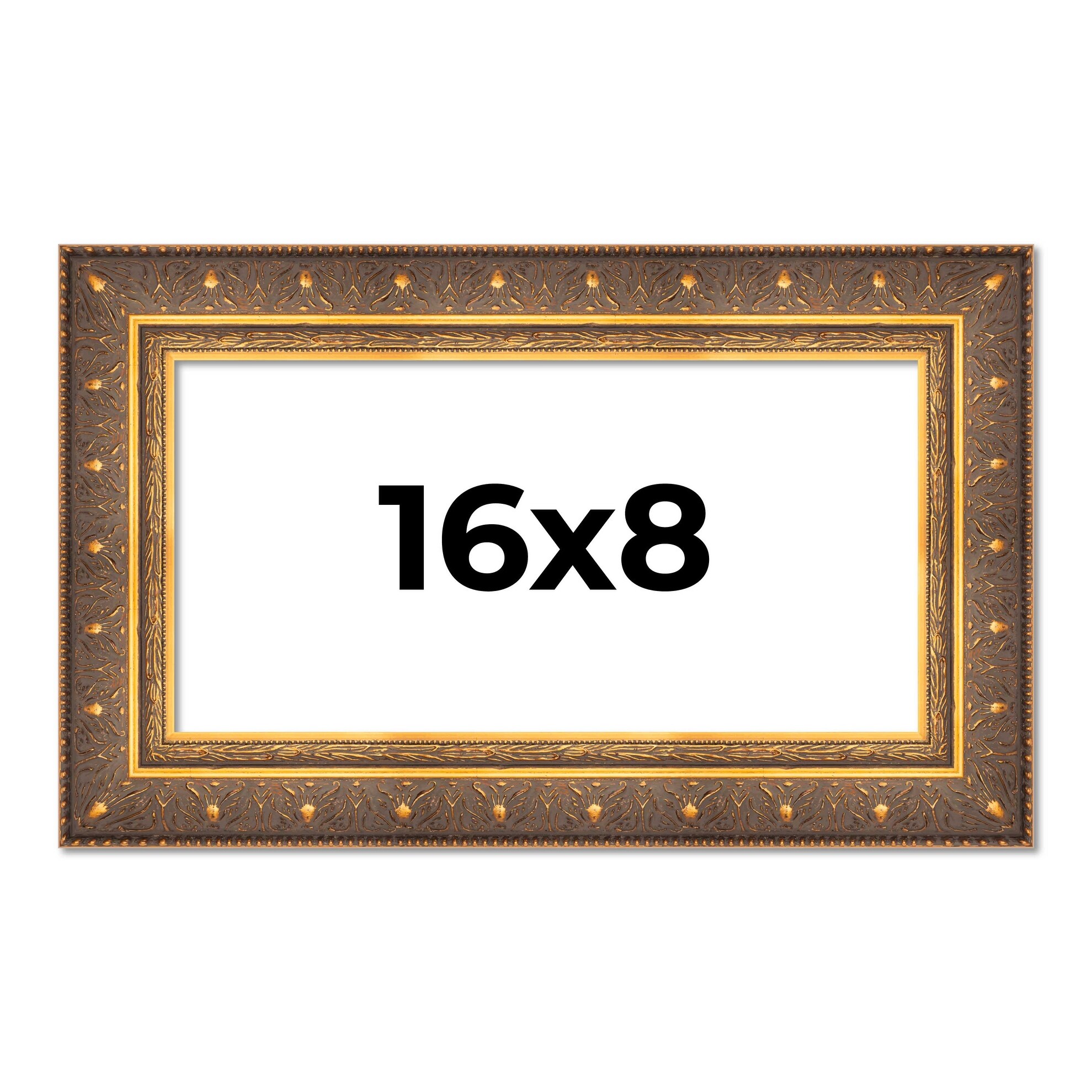 16x8 Frame Gold Real Wood Picture Frame inches Interior Frame Depth 1 inches Museo Bronze Ornate Photo Frame with UV Acrylic