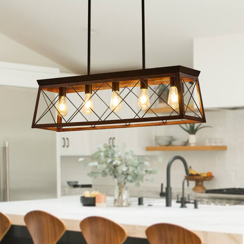 5-Light Vintage Industrial Chandelier for Kitchen Island Dining Room Living Room