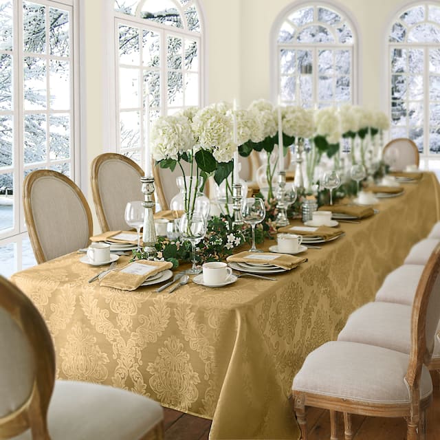 Elrene Barcelona Damask Elegant Fabric Tablecloth - 60" w x 102" l - Gold