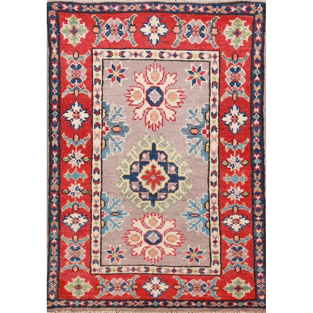 Geometric Kazak Accent Rug Hand-Knotted Wool Carpet - 2'0"x 3'0"