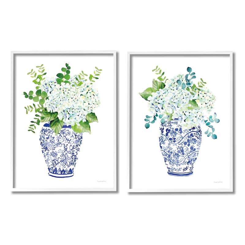 Stupell Blue Floral Bouquets Lush Green Botanicals Ornate Pot 2pc Multi Piece Framed Wall Art Set
