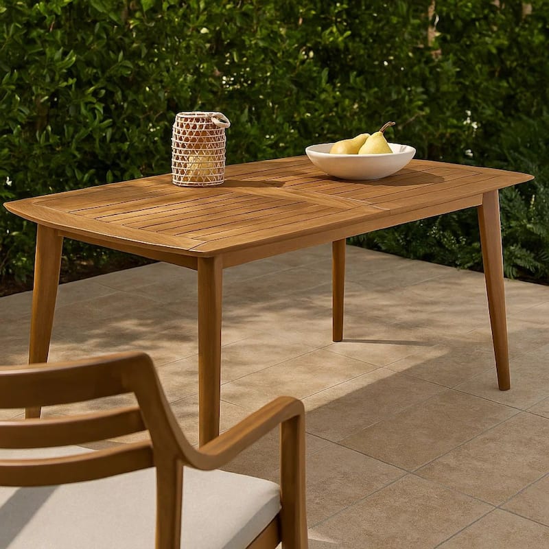 Sumona Outdoor Dining Table, Extendable, Brown Acacia Wood, 71-95 Inch