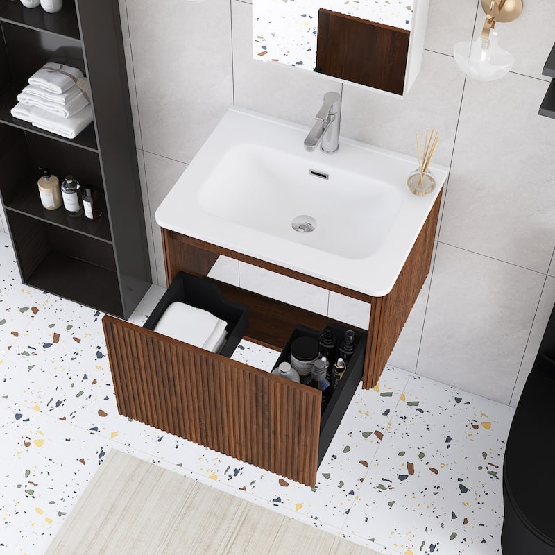 Floating Bathroom Vanity with Glossy White Integrated Ceramic Sink