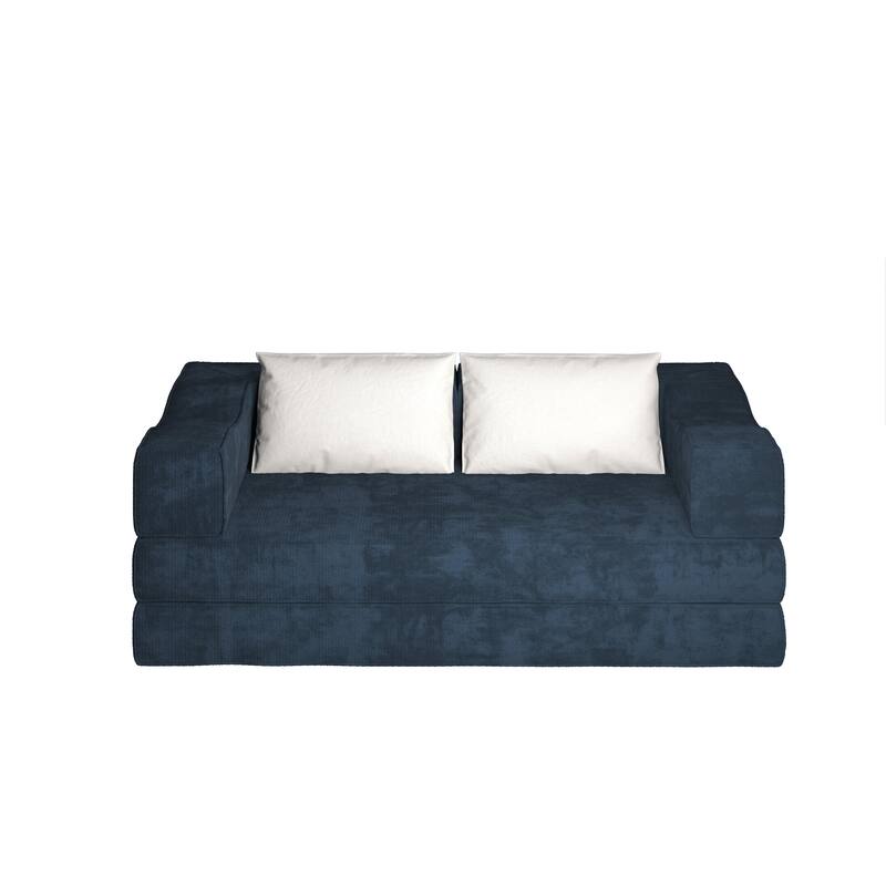 80" Convertible Couch Bed with Removable Cushions and Pillows, 3-Seat Folding Floor Couch & King Size Bed Mattress