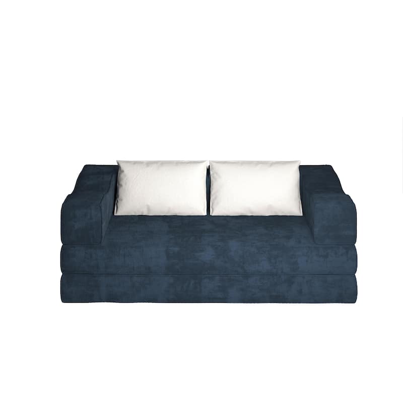 80" Convertible Sofa Bed with 2 Pillows, 2-Seat Folding Floor Couch, Multifunctional Chenille Loveseat Living Room Sleeper Sofa