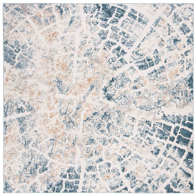 SAFAVIEH Vogue Mittie Modern Abstract Rug - 6'7" Square - Ivory/Teal