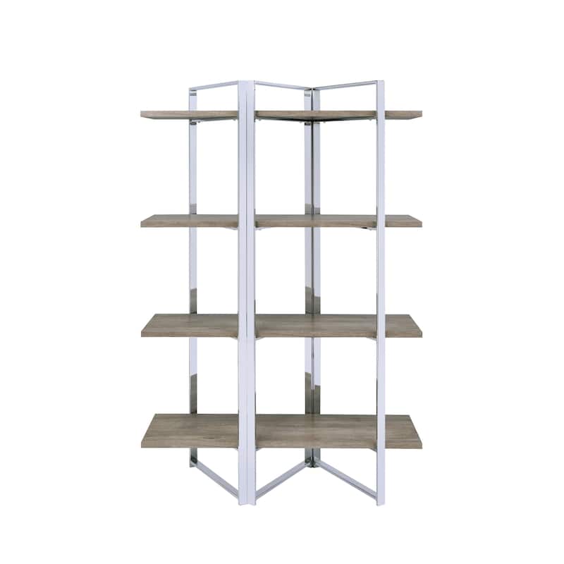 HomeRoots 72" Natural And Silver Metal and Wood Four Tier Etagere Bookcase