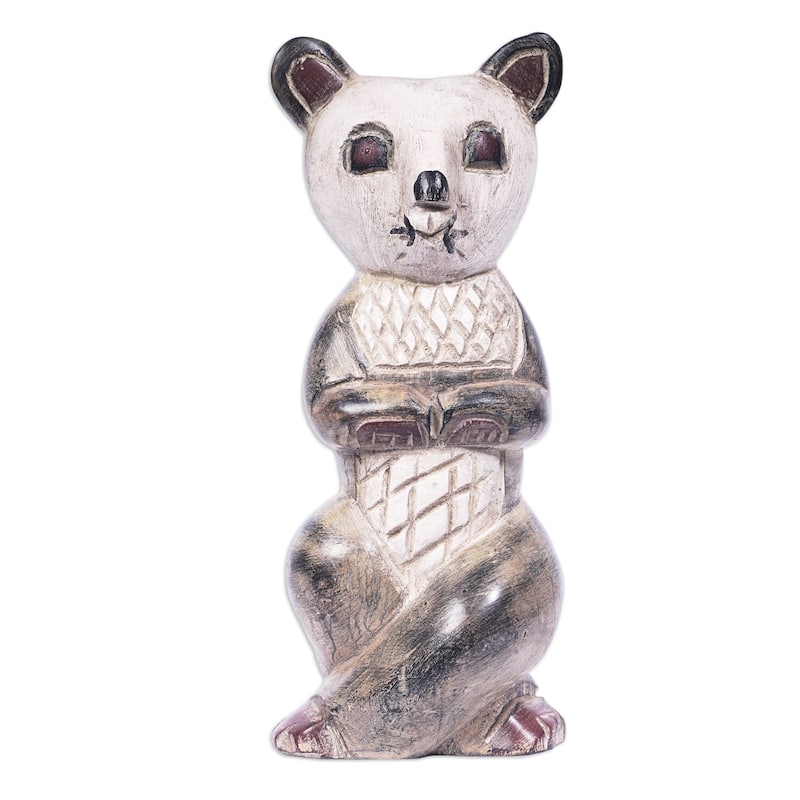 Novica Handmade Pondering Panda Sese Wood Sculpture