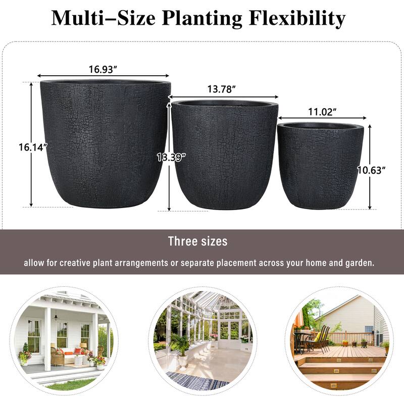 Roomfitters Lightweight MGO Planter Set of 3, Round Weather Resistant Outdoor Indoor Flower Pots for Garden Patio