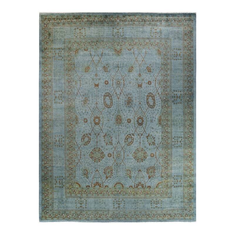 Overton Hand Knotted Wool Vintage Inspired Modern Contemporary Overdyed Gray Area Rug - 9' 4" x 12' 4"