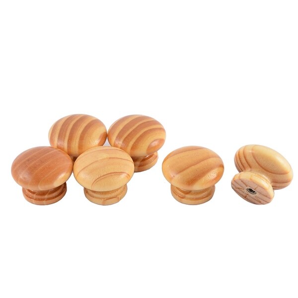 35mm Round Cupboard Closet Door Handle Grip Wooden Pull Knob Beige 6pcs
