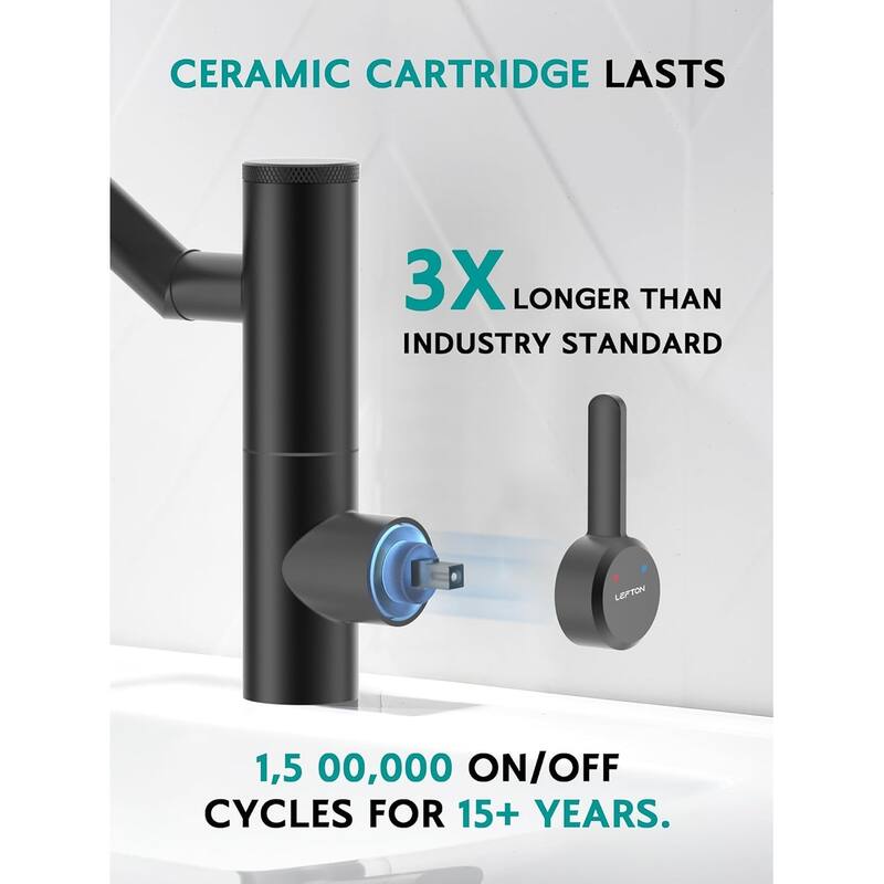 Lefton Rotatable Single Hole Bathroom Sink Faucet with Built-in Filter, Temperature Display in Fahrenheit, 2 Water Modes