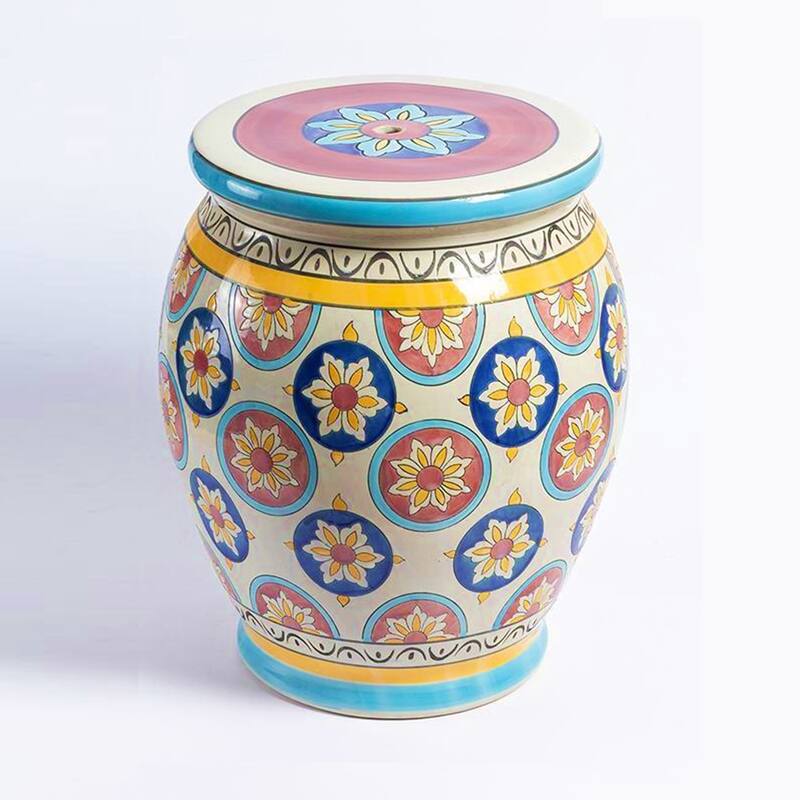 17.75 Inch Tall Ceramic Stoneware Stools in Multiple Color Options - Ceramic - Ivory Yellow Mauve - Medium