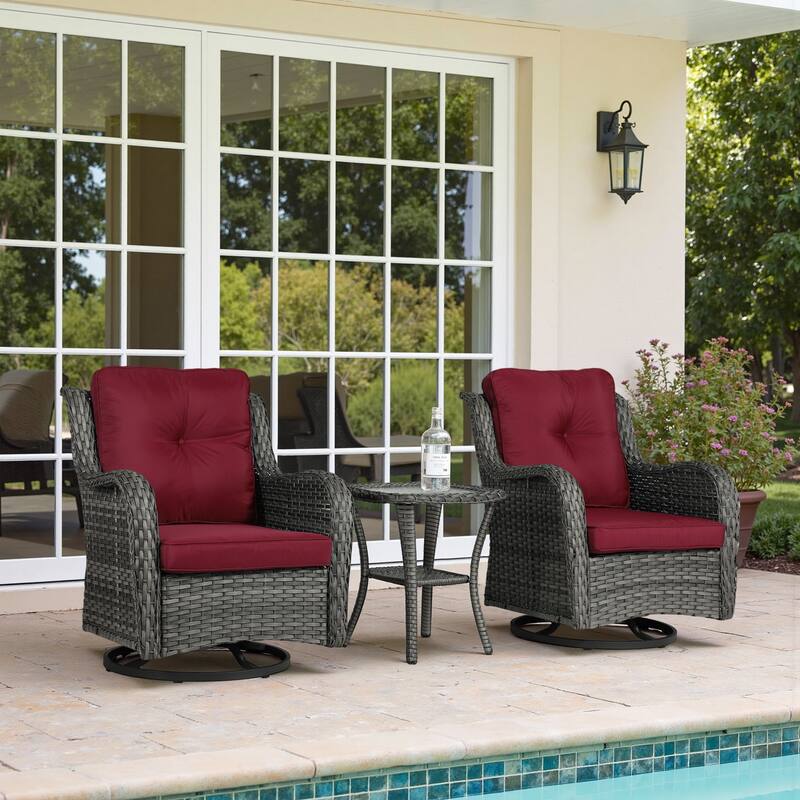 3 Pieces Patio Bistro Set Outdoor Swivel Rocking Chair with Side Table - Red