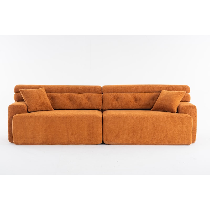 Chenille Fabric 4 Seater Sectional Sofa, Full Sponge Compression Sofa, Upholstered Sofa with Armrests & 2 Pillows
