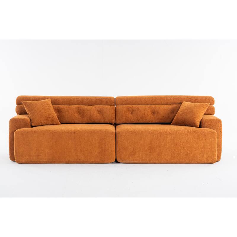 GDFStudio - Wood Grain Chenille 4-Seater 103.6" Compression Sofa