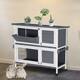 48" Two Floors Wooden Rabbit Hutch Chicken Coop House Wooden White Gray