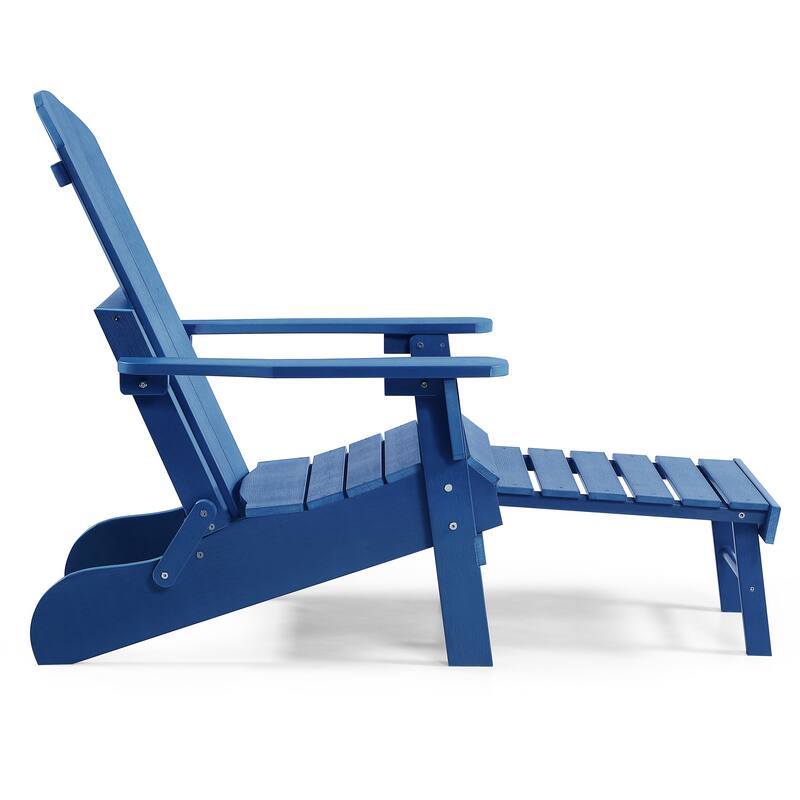 Hurley Folding Poly Plastic Adirondack Chair with Pull-out Ottoman