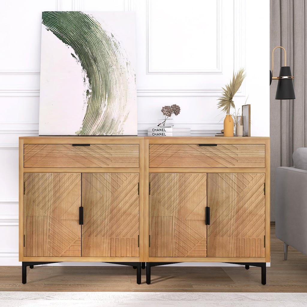 Antique brown 32 in. H Accent Cabinet with 2 Shelves and 4 Doors and 2 Drawer - 64.00" x 14.00"