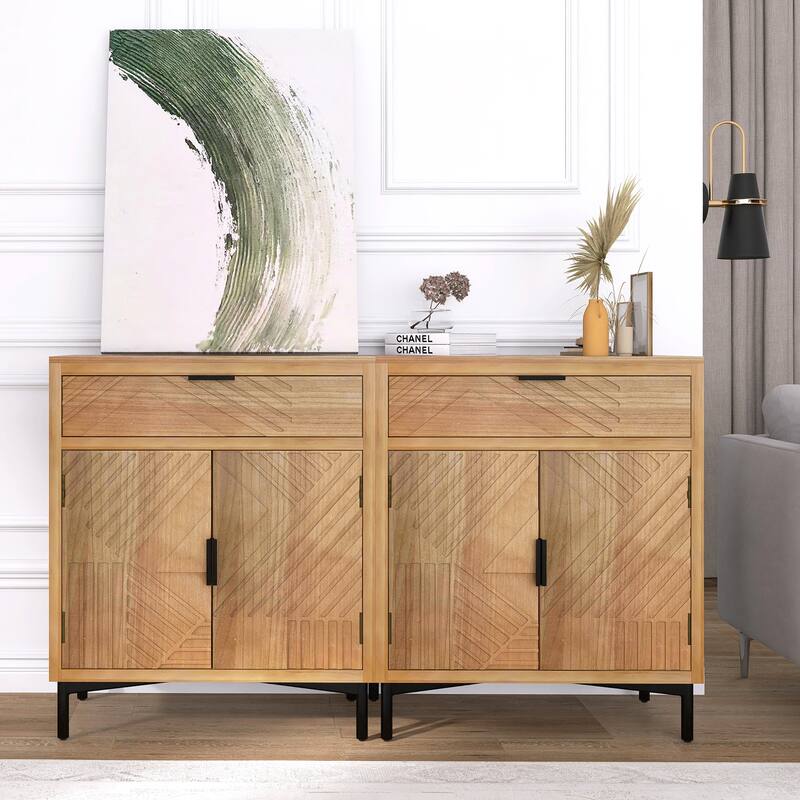 Antique brown 32 in. H Accent Cabinet with 2 Shelves and 4 Doors and 2 Drawer - 64.00" x 14.00" - Antique brown - 64.00" x 14.00" - MDF