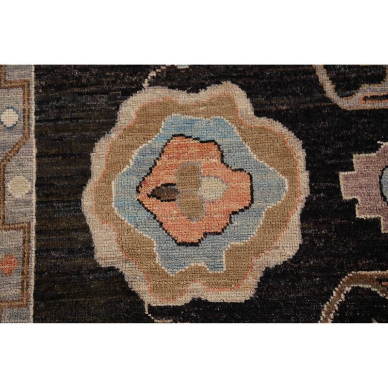 Hand Knotted Oriental 100% Wool Carpet Transitional All-Over Black Oushak Area Rug - 12' 5'' X 9' 0''
