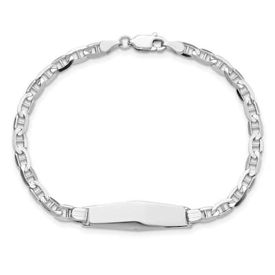 Curata 7.6mm 14k White Gold Engravable Mariner Anchor Link Soft Diamond Shape ID Bracelet
