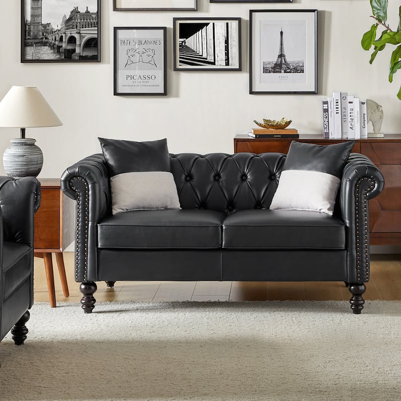 Faustina Traditional 62.2" Wide Leather Sofa with Solid Wood Legs
