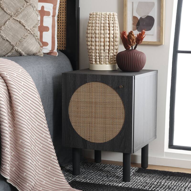 SAFAVIEH Barrie Single Door Nightstand - Distressed Black/Natural