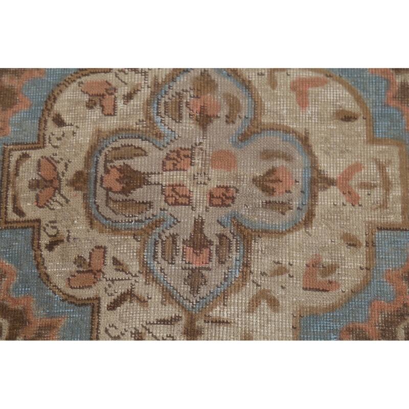 Distressed Floral Tabriz Persian Vintage Area Rug Handmade Wool Carpet - 9'4"x 12'10"