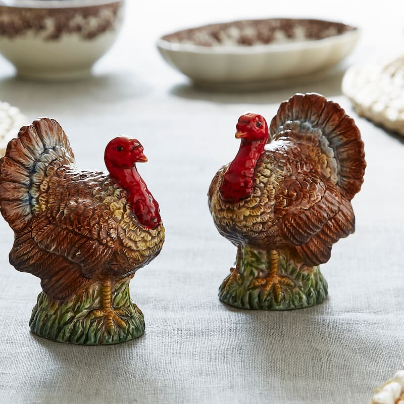 Spode Woodland Turkey Salt and Pepper Set - 2.5" D x 3.5" H