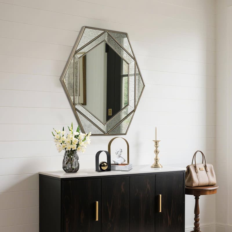 Hexagon Beveled Bathroom Wall Vanity Mirror - 30.7'' H X 35.4" W x 1.6" D
