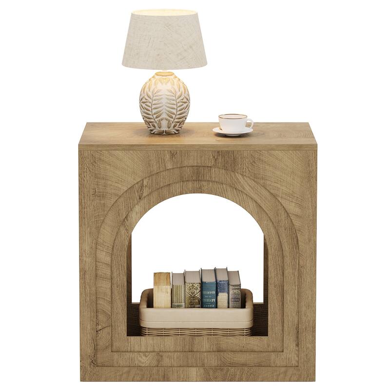 2-Tier End Table, Side Table with Open Shelf, Arched Nightstand for Living Room, Bedroom