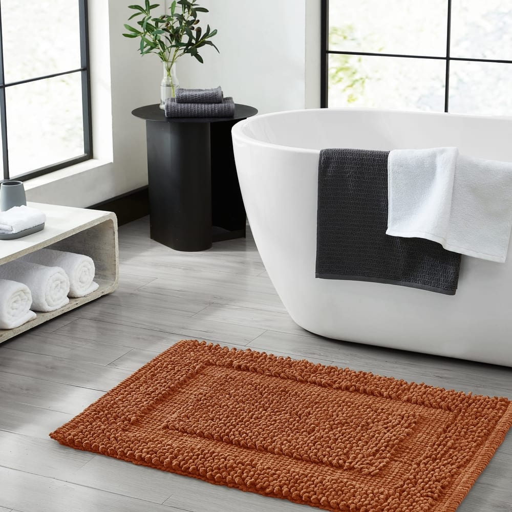 Sophie Border Ultra-plush Chenille Non-Slip Cotton Bath Mat