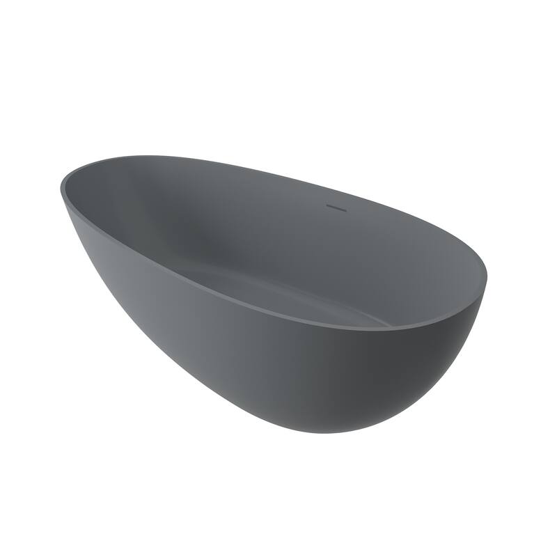 59" Solid Surface Freestanding Bathtub in Matte Black/Grey