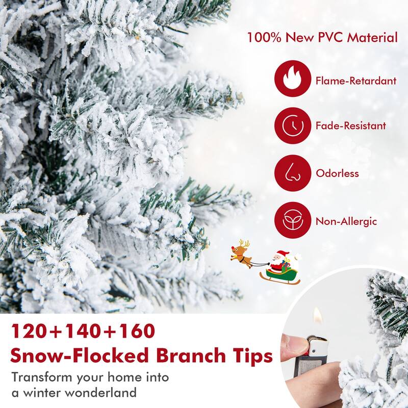3/4/5 FT Potted Artificial Christmas Tree Snow-Flocked Slim Faux Trees