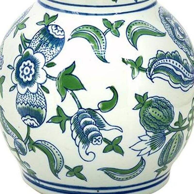 13" White Blue And Green Chinoiserie Porcelain Wavy Gourd Table Vase - 6.90