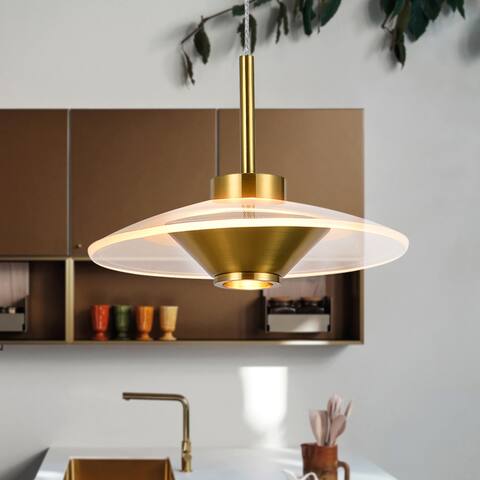 VONN Lighting Ferrara 7" 1-Light ETL Certified Integrated LED Pendant LightFixture in Antique Brass - 7.25"L x 7.25"W x 80.25"H