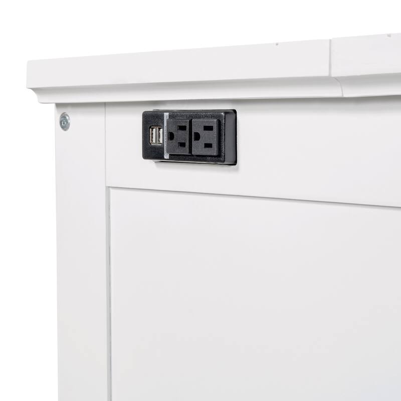 Solid Pine Murphy Bed Chest Cube Cabinet Bed with Charging Station and Large Storage Drawer for or Small Room,Full