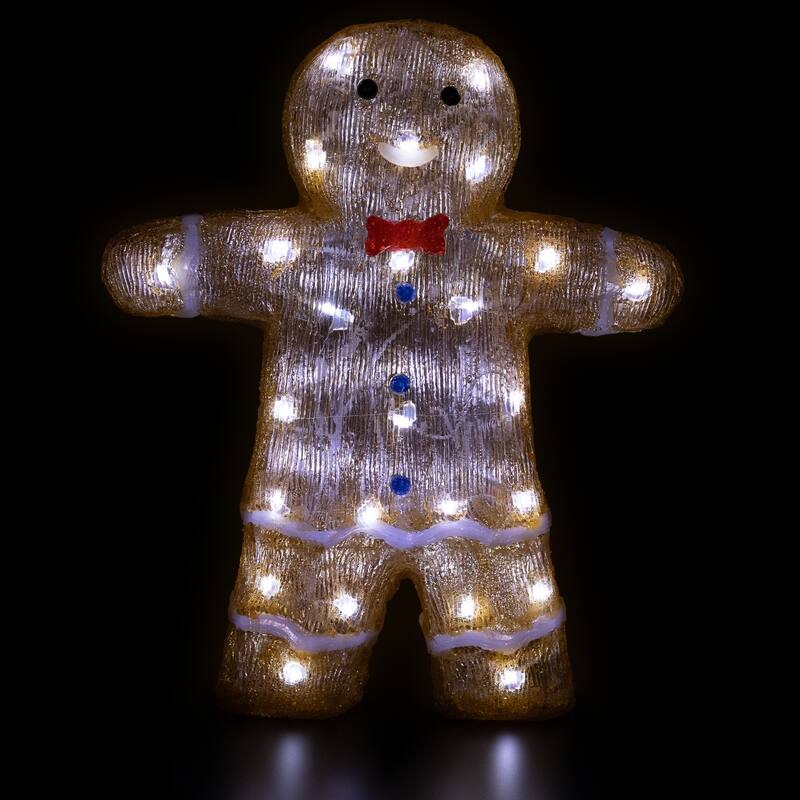 16" LED Acrylic Gingerbread Man Bow Tie Outdoor Christmas Decoration - Brown