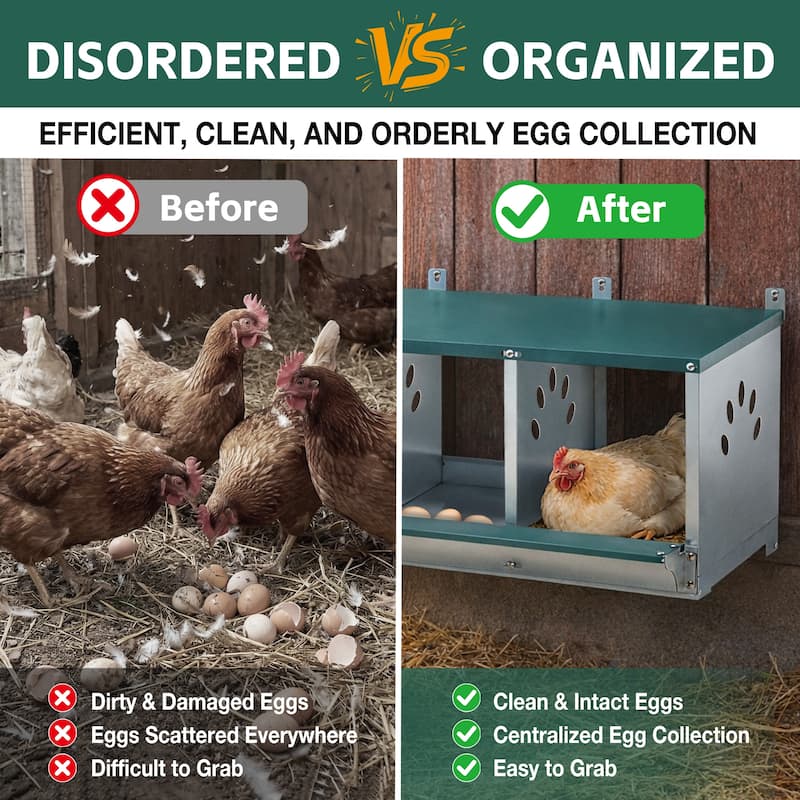 Anmytek 3-Compartment Metal Chicken Nesting Box - Green - medium-sized