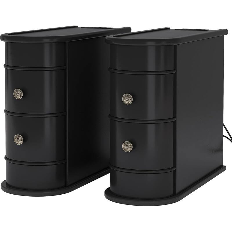 Solid Wood End Table, Two-Drawer Narrow Side Table, Fully Assembled