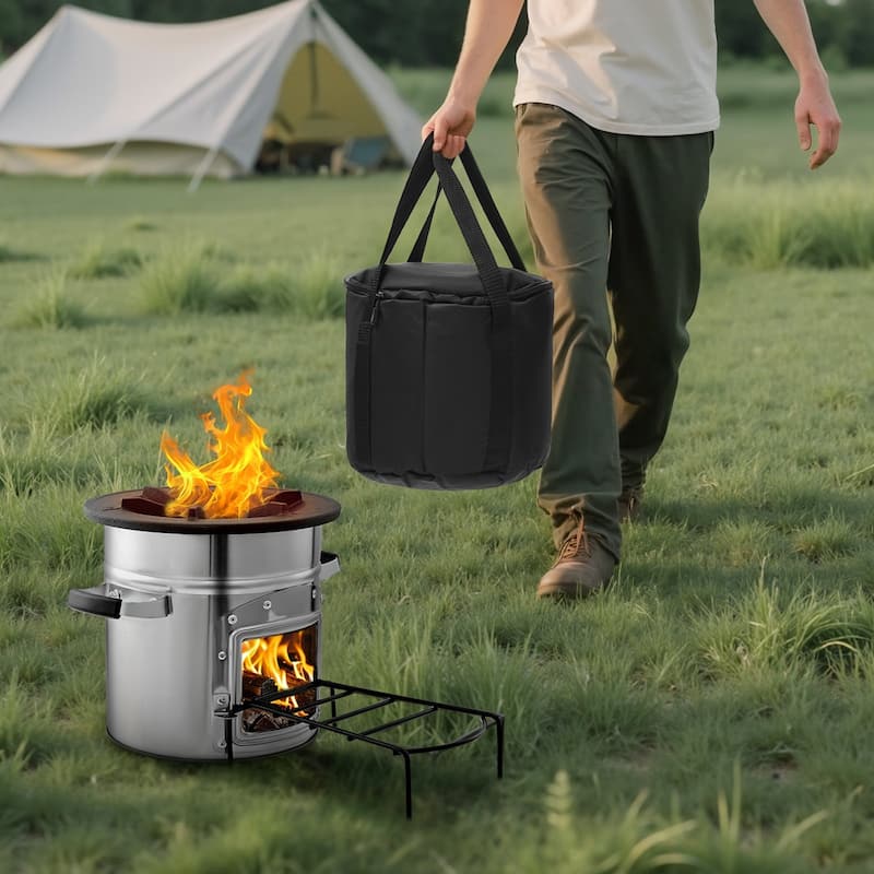 Portable Stainless Steel Rocket Stove for Camping, Wood Burning