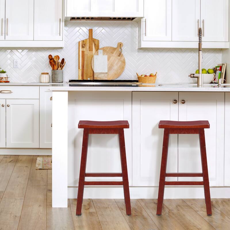 Tylor 29" Saddle Seat Solid Wood Bar Stools (Set of 2) - Cherry