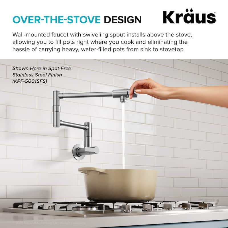 KRAUS Oletto Wall Mount Pot Filler Kitchen Faucet with Retractable Arm