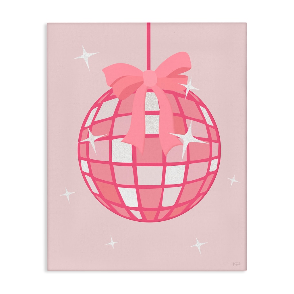 Stupell Pink Disco Ball with Ribbon Canvas Wall Art Design By Natalie Carpentieri