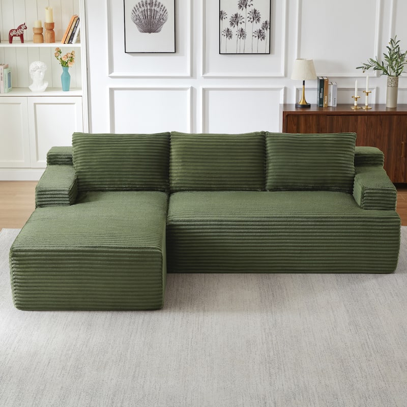 Rossetta L-Shaped Left-Facing Modular Classic Corduroy Fabric Striped Sectional Sofa with Deep Seat