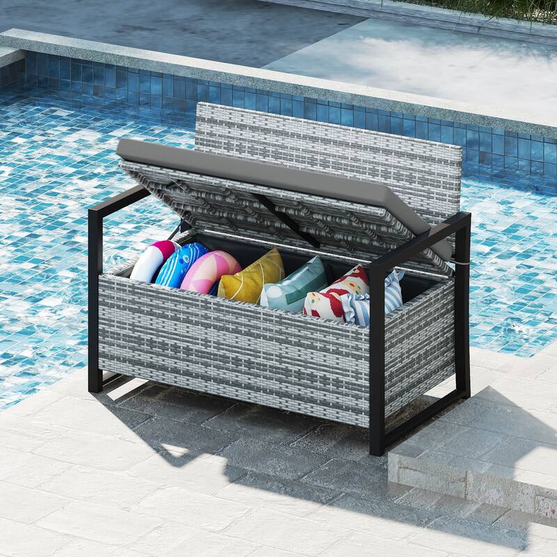 Costway Patio Storage Bench Wicker Loveseat with Built-in Storage & - See Details